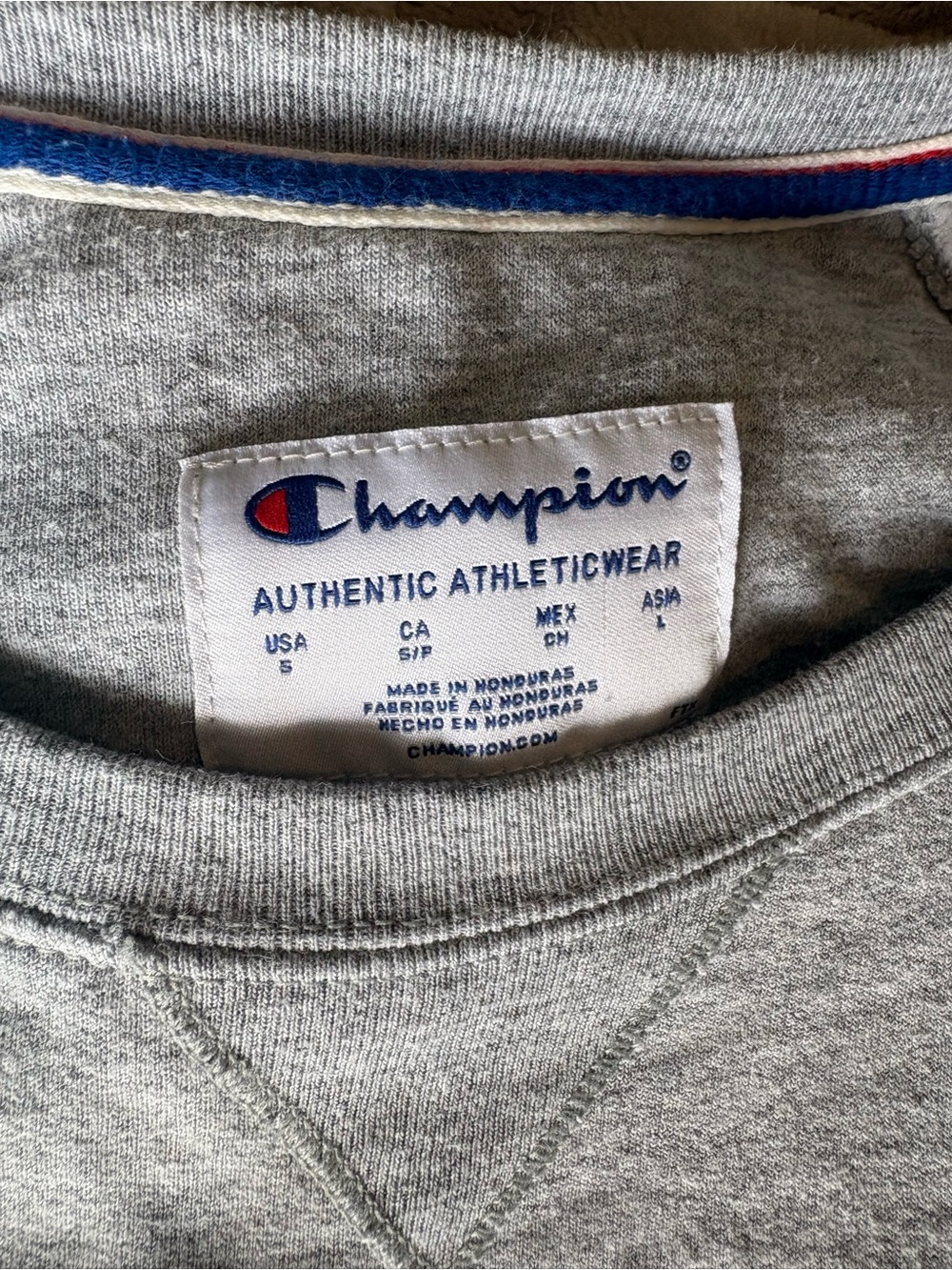 Champion Gray Crewneck with Blue & Red Logo - Picture 2 of 3